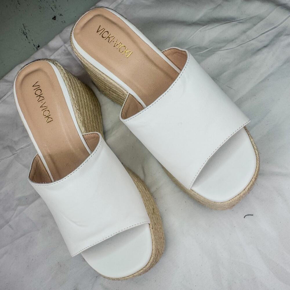 Volatile White Platform Espadrille Wedge Sandals Slide Open Toe Womens 8.5